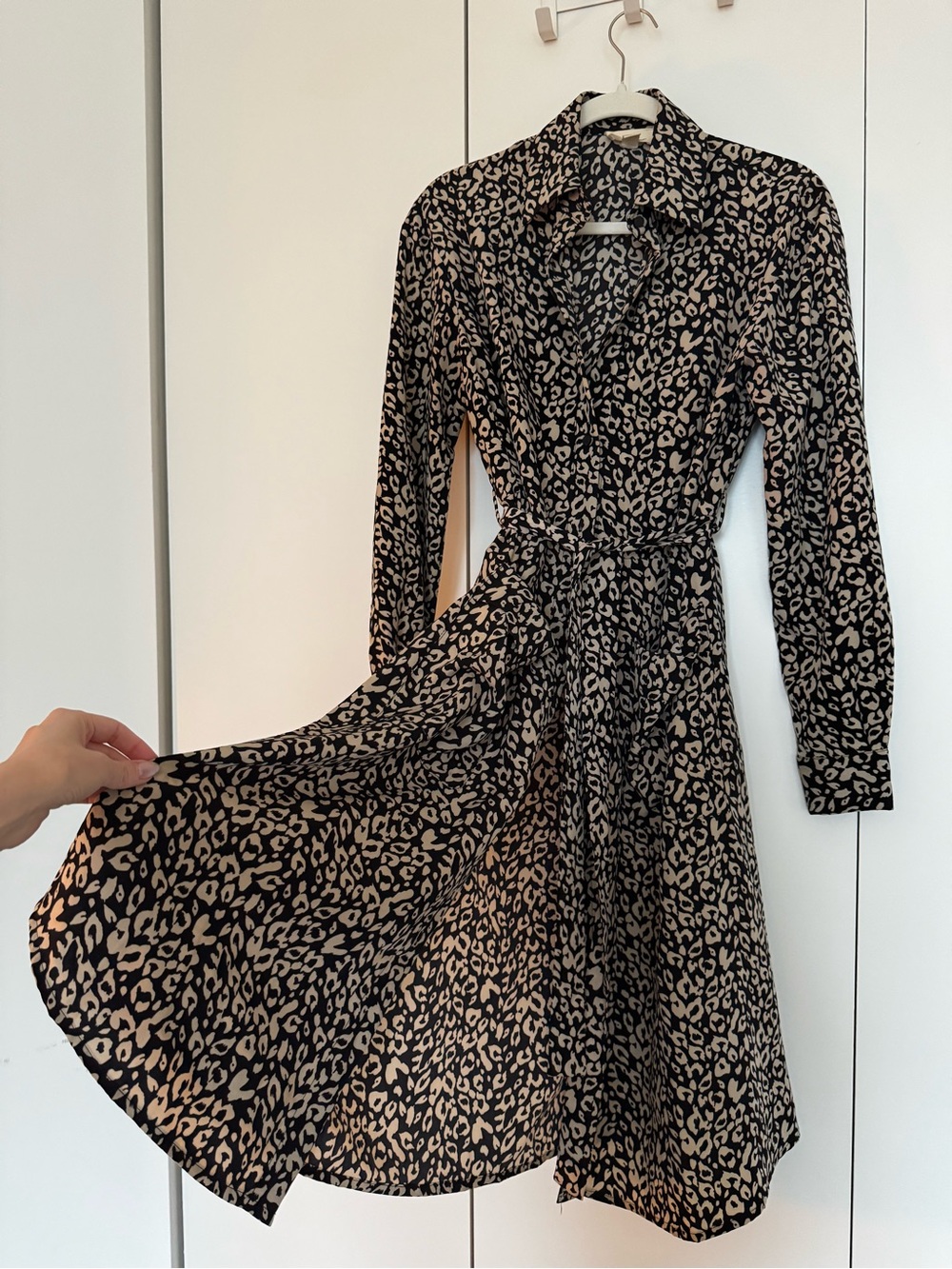 The Korner Black & Tan Leopard Print Shirt Dress with Tie Waist - Size XS
